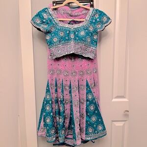 Beautiful Teal and Pink Lengha Sari